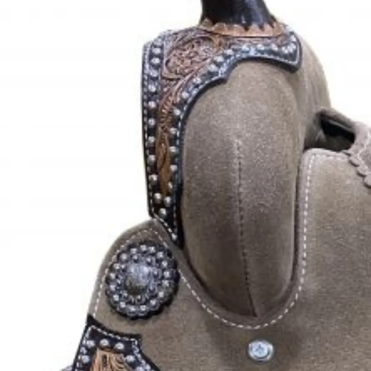 12" DOUBLE T ROUGH OUT BARREL STYLE SADDLE WITH CHEETAH PRINTED INLAY
