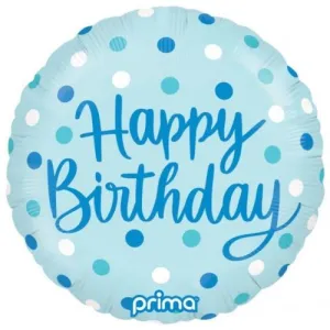 18" Happy Birthday Blue Dots Foil Balloon