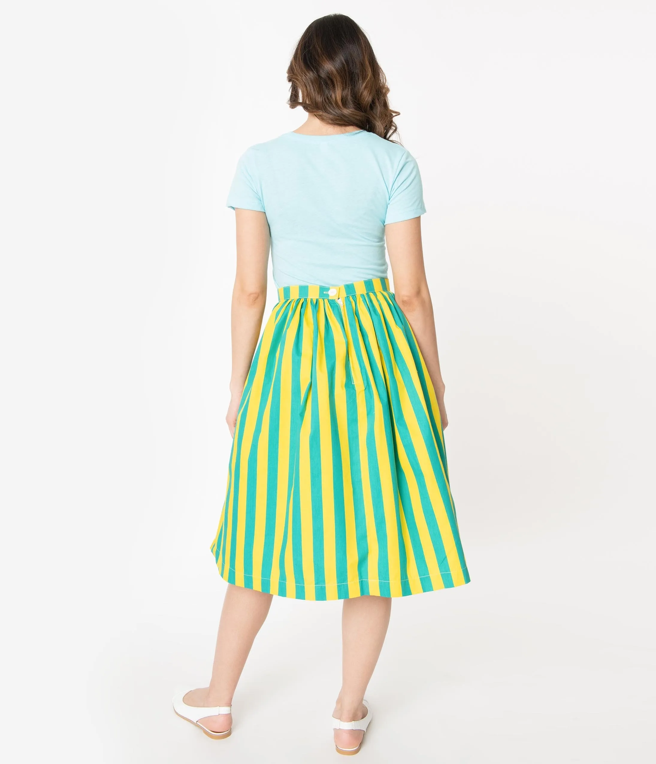 1950s Style Green & Yellow Stripe Swing Skirt