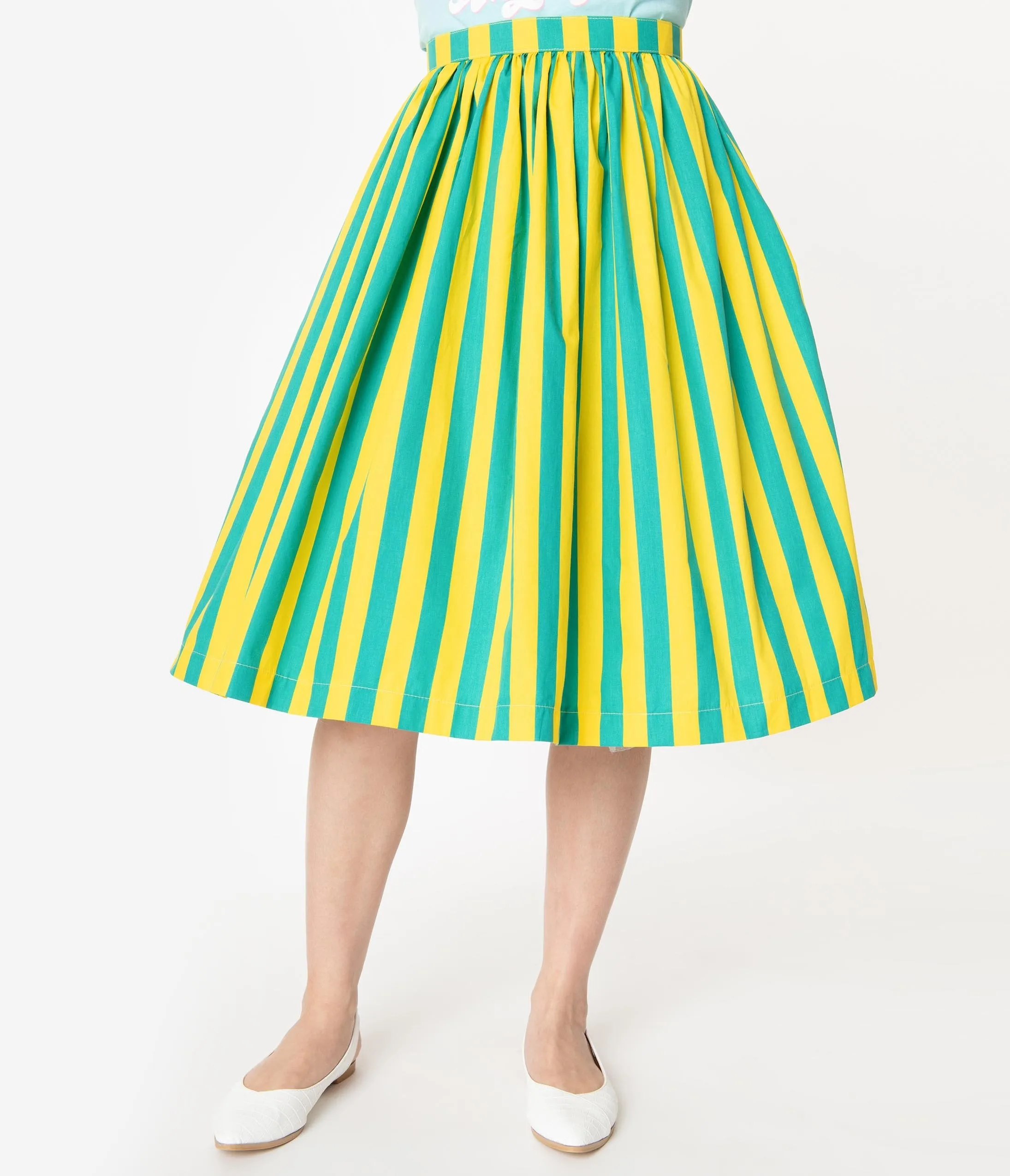 1950s Style Green & Yellow Stripe Swing Skirt
