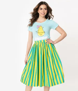 1950s Style Green & Yellow Stripe Swing Skirt