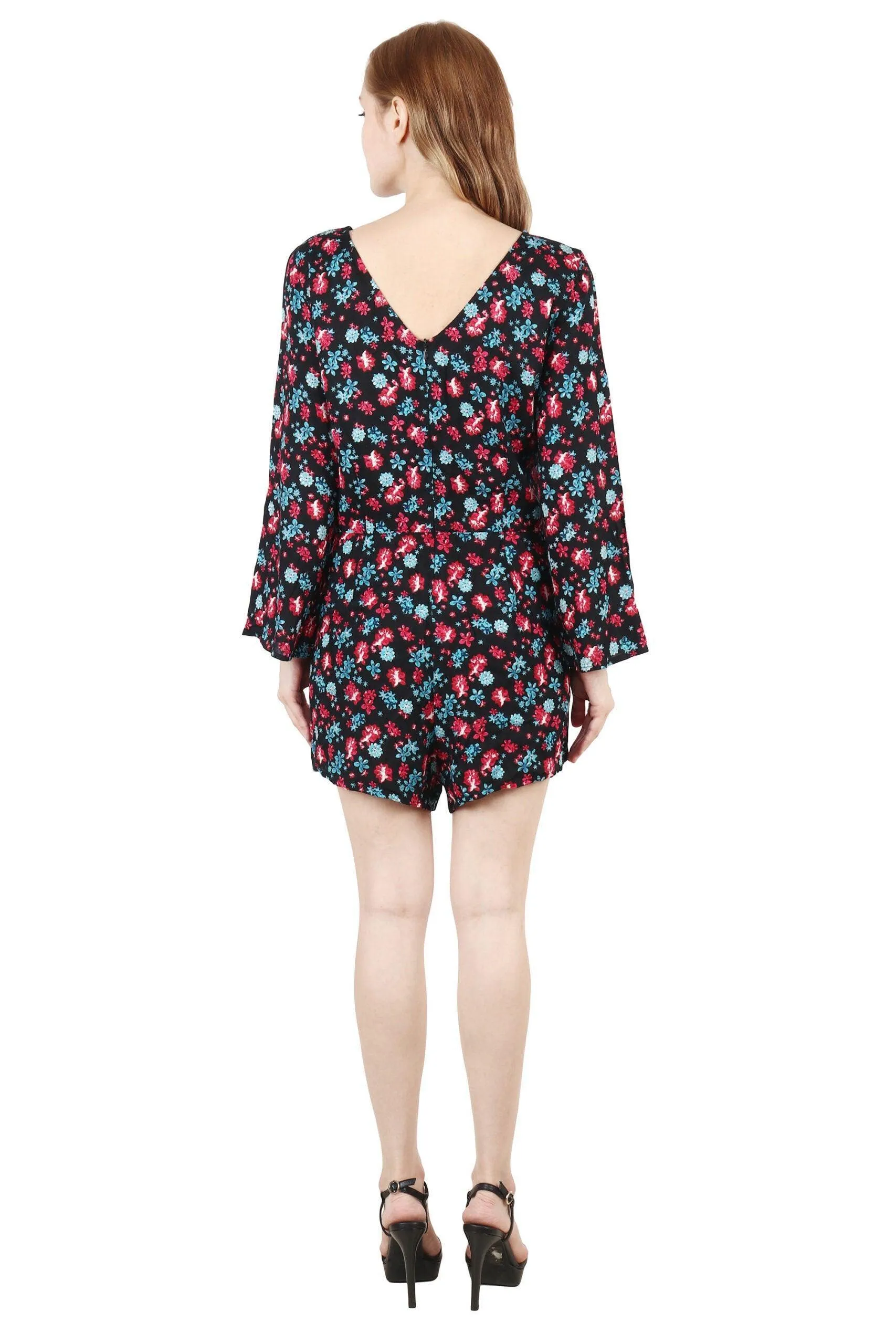 Black Floral Printed Woven Playsuit