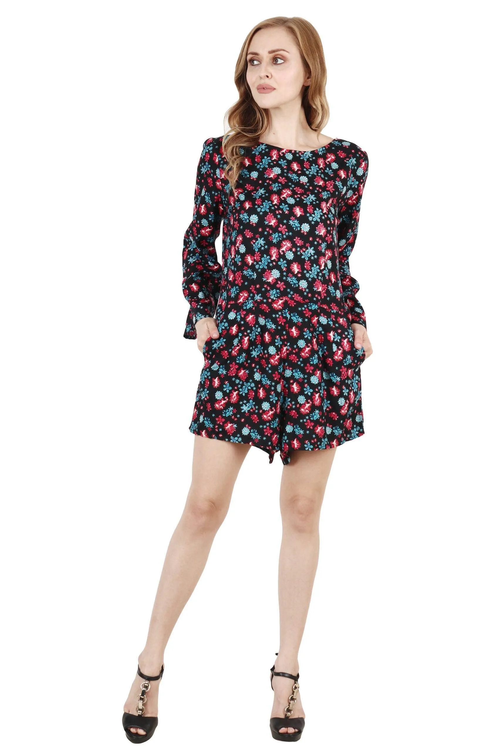 Black Floral Printed Woven Playsuit