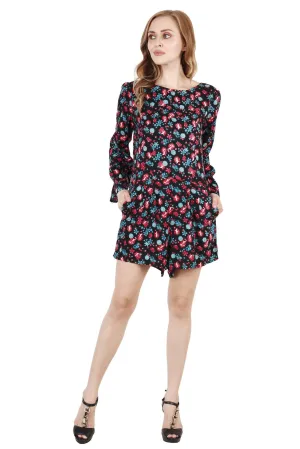 Black Floral Printed Woven Playsuit