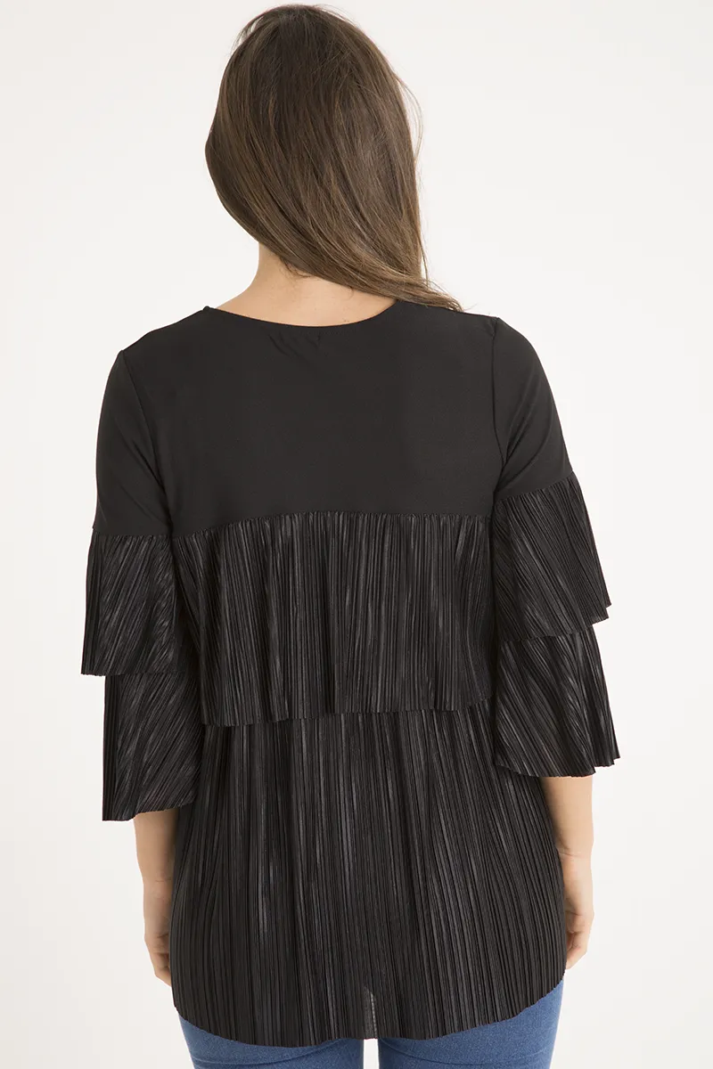 Black Pleated Layered Frill Oversized Top - Matilda