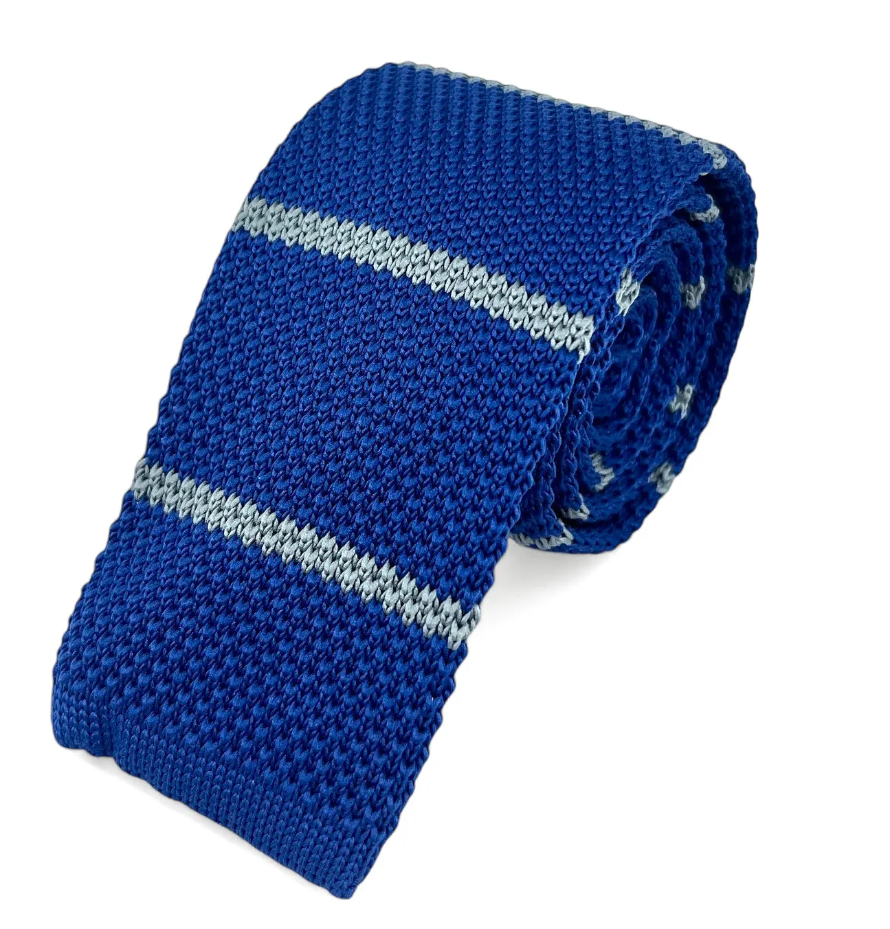 Blue and Grey Striped Knit Tie by Paul Malone