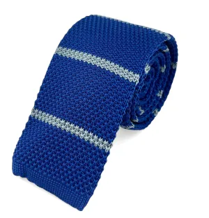 Blue and Grey Striped Knit Tie by Paul Malone