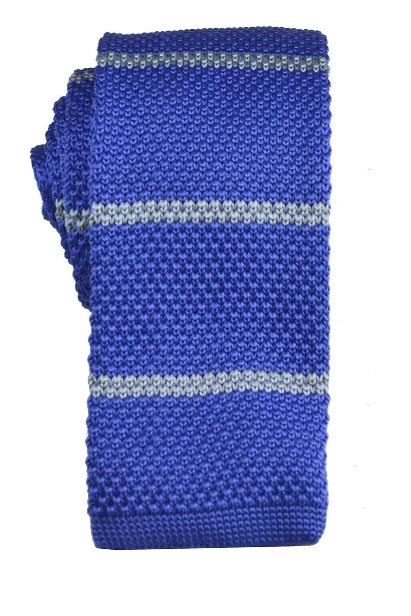 Blue and Grey Striped Knit Tie by Paul Malone