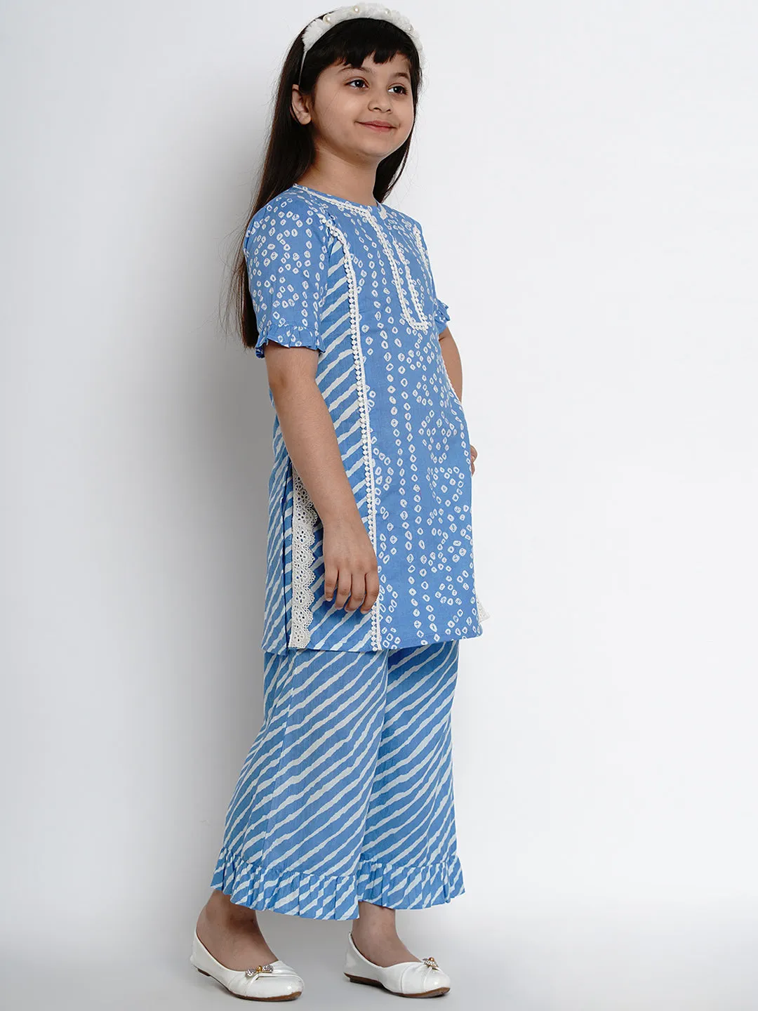 Blue Bandhej Kurta With Palazzos