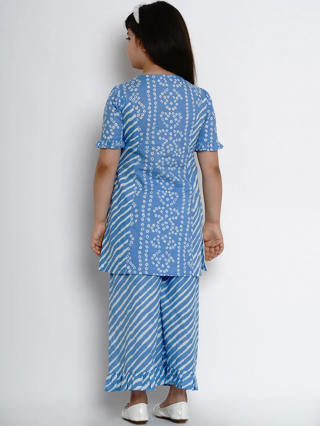 Blue Bandhej Kurta With Palazzos