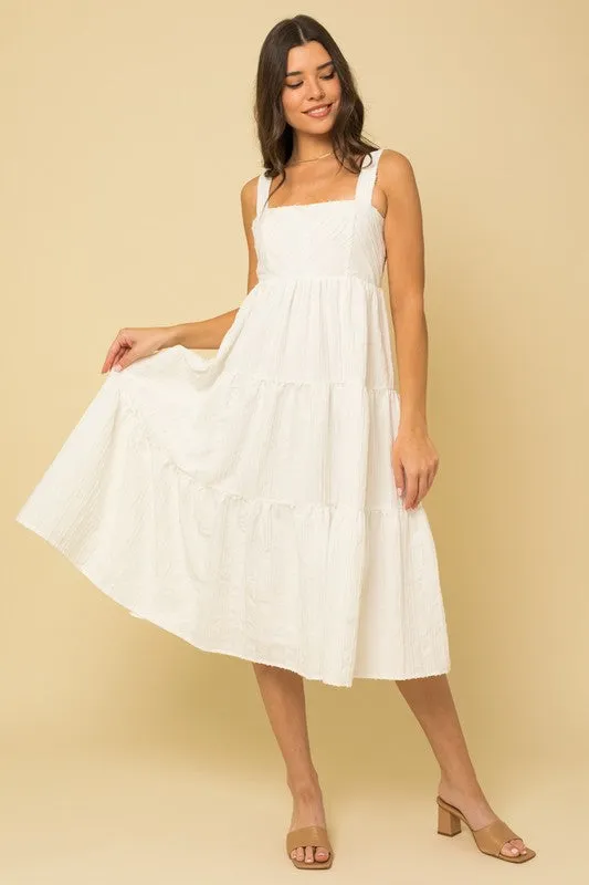 Bohemian Textured Striped Smocked Back Midi Dress