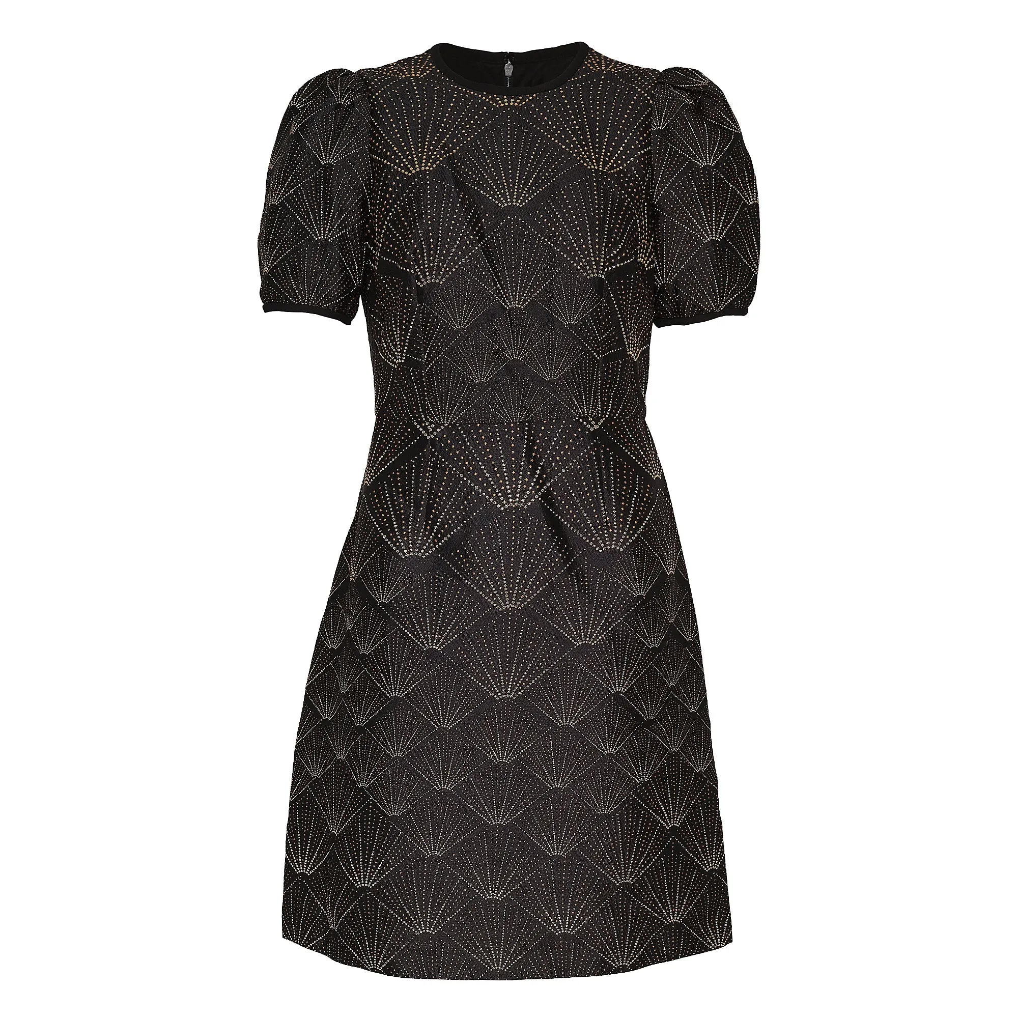 Brocade Short Puff Sleeve Fit Dress