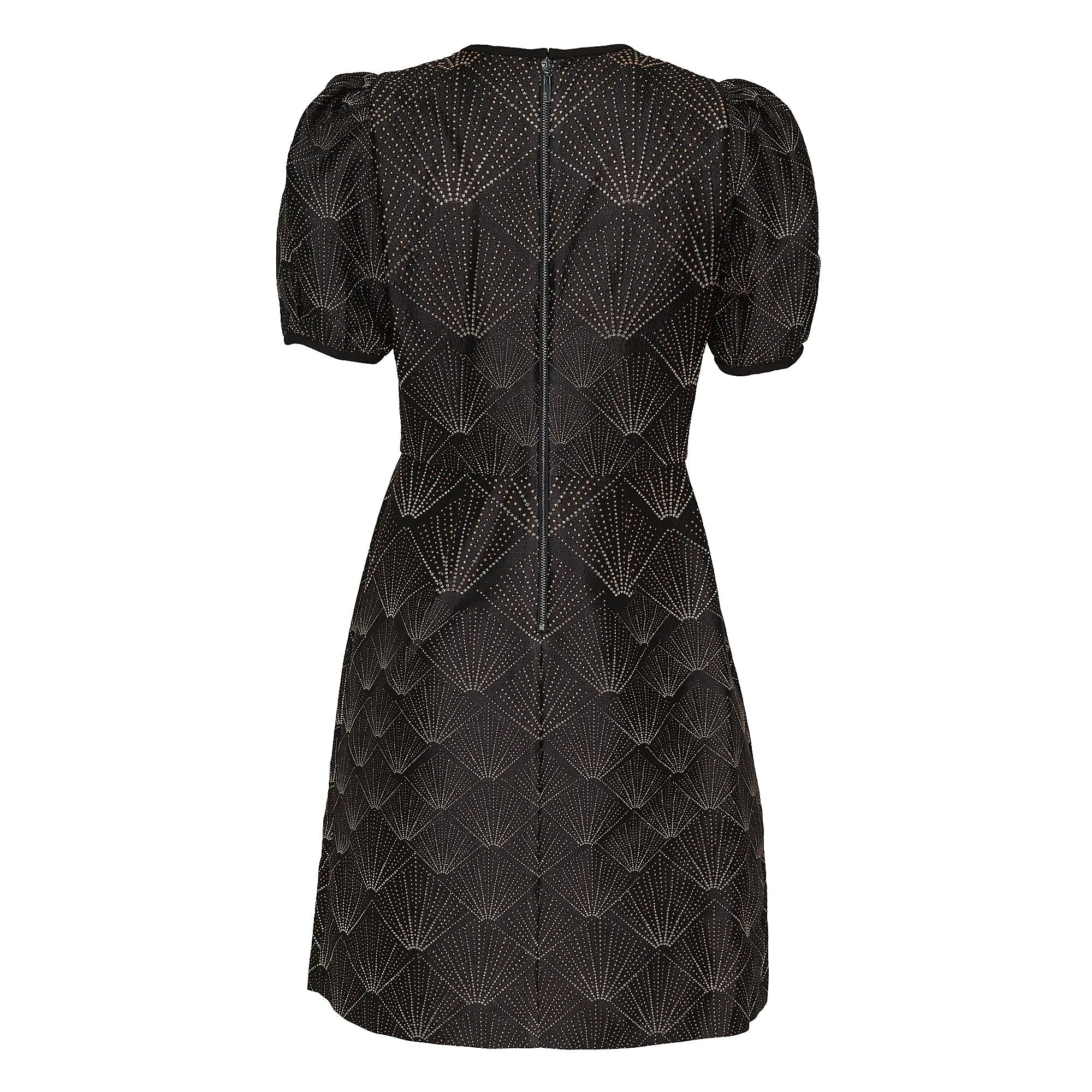 Brocade Short Puff Sleeve Fit Dress