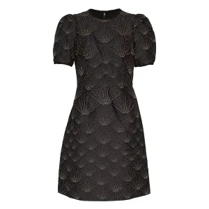 Brocade Short Puff Sleeve Fit Dress