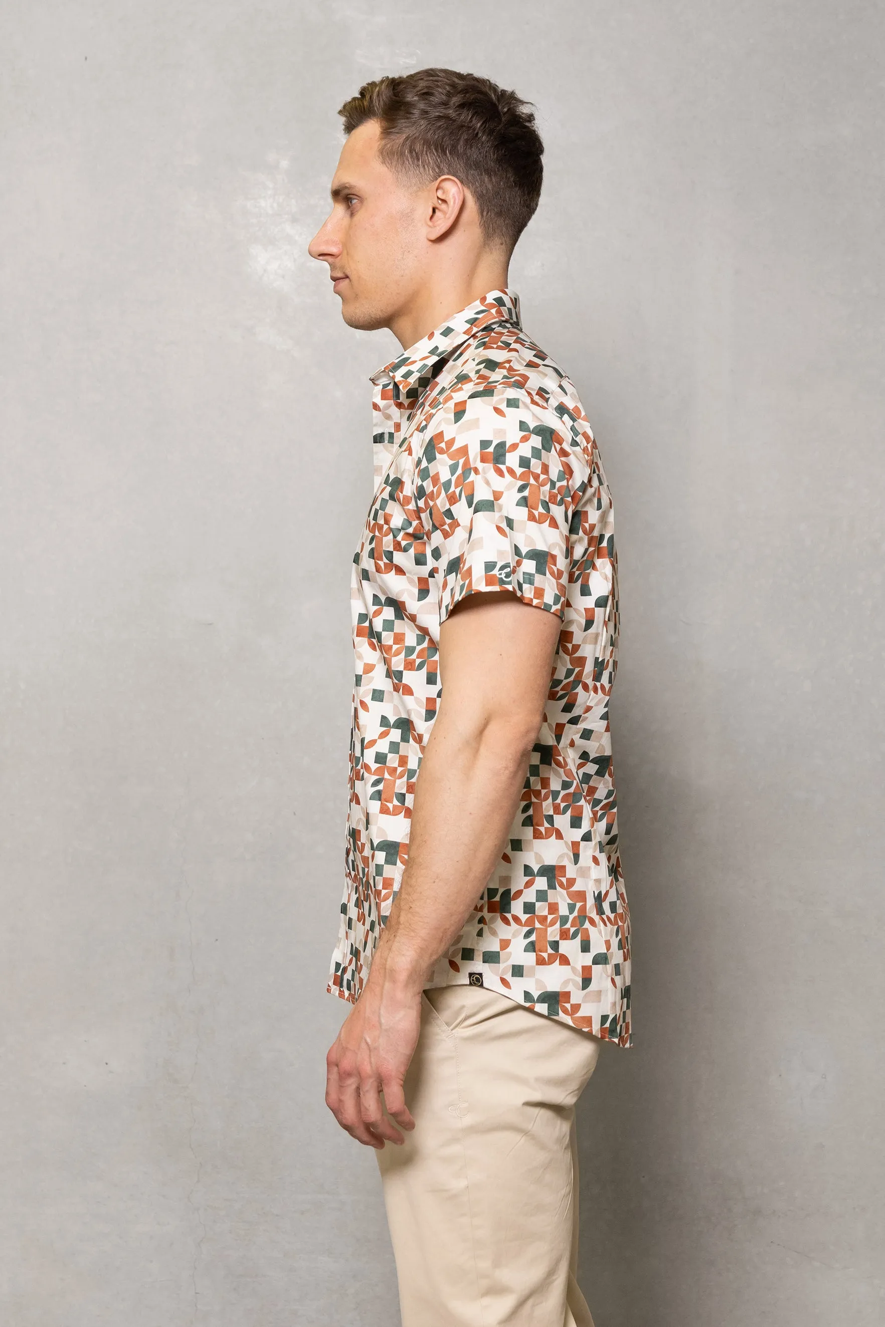 Brody Short Sleeve Print Shirt: Clay