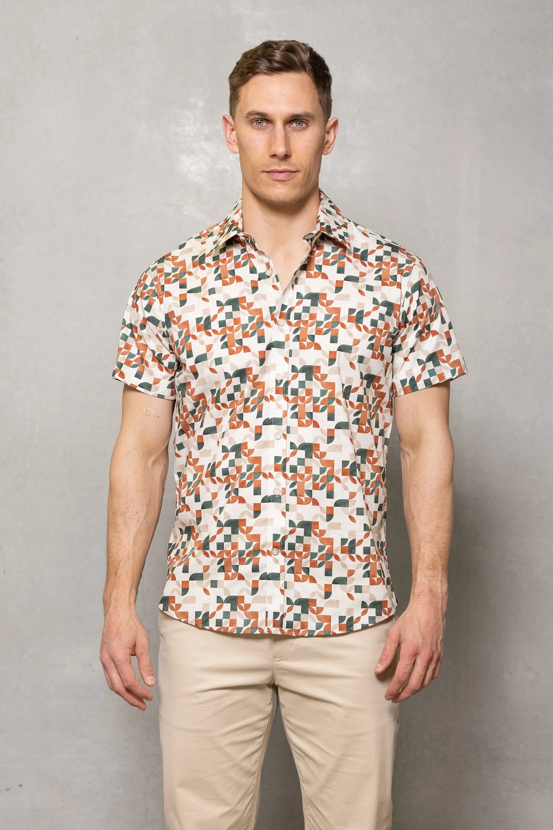Brody Short Sleeve Print Shirt: Clay