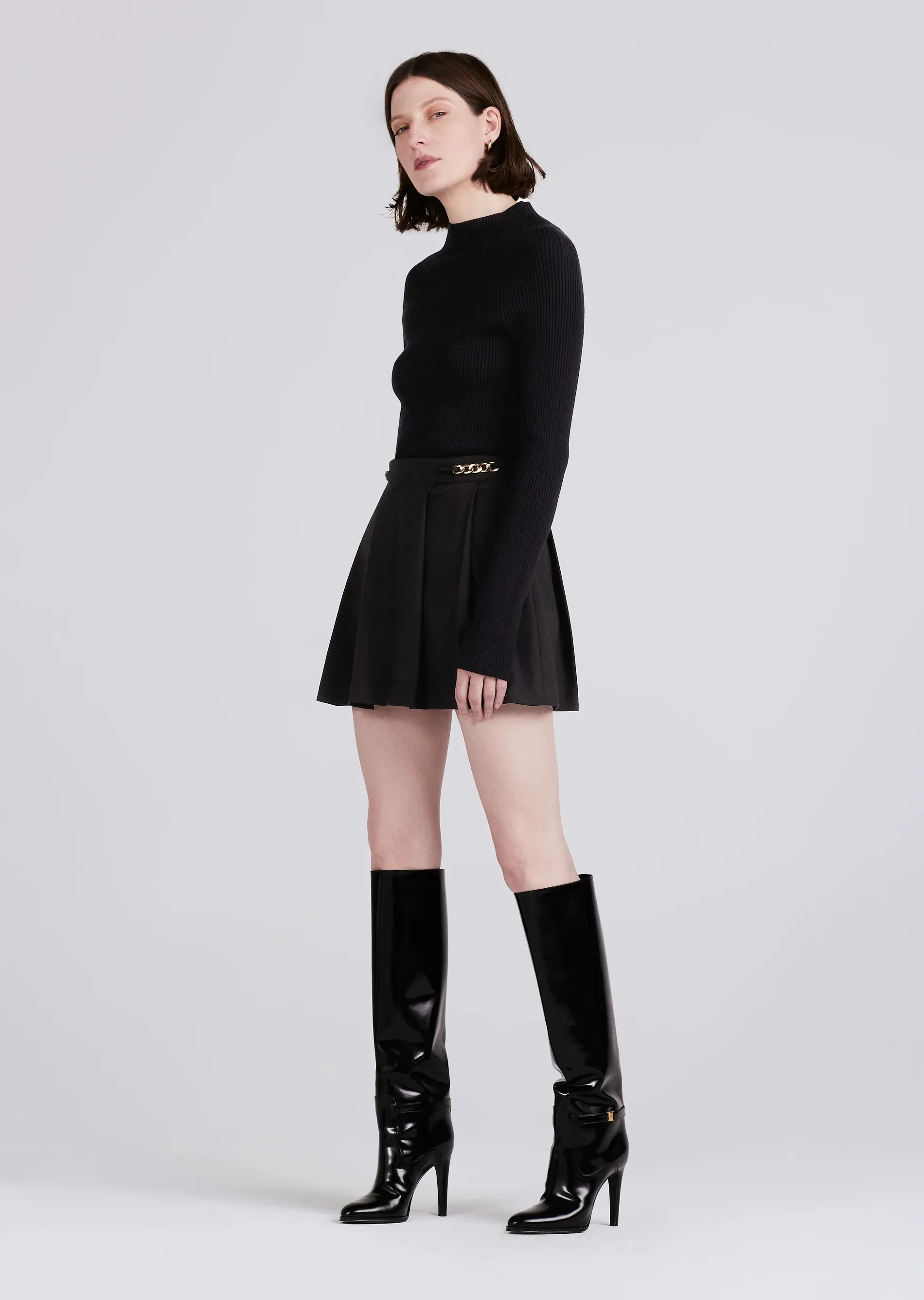 Derek Lam 10 Crosby - Filomena Black Knitted-Pleated Combo Mini Dress