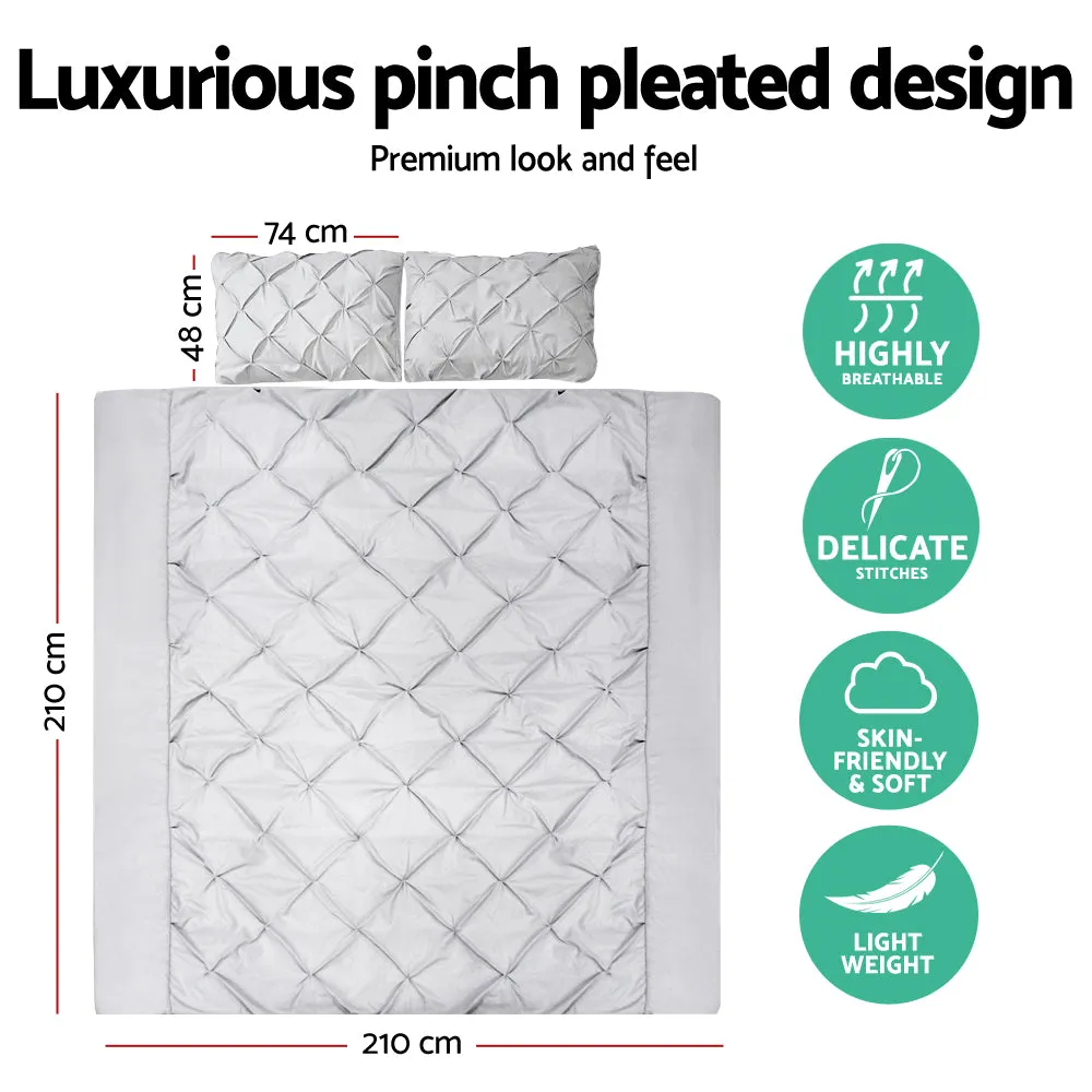 Diamond Pintuck Grey Quilt Cover Set, Queen 3pc, Giselle Bedding