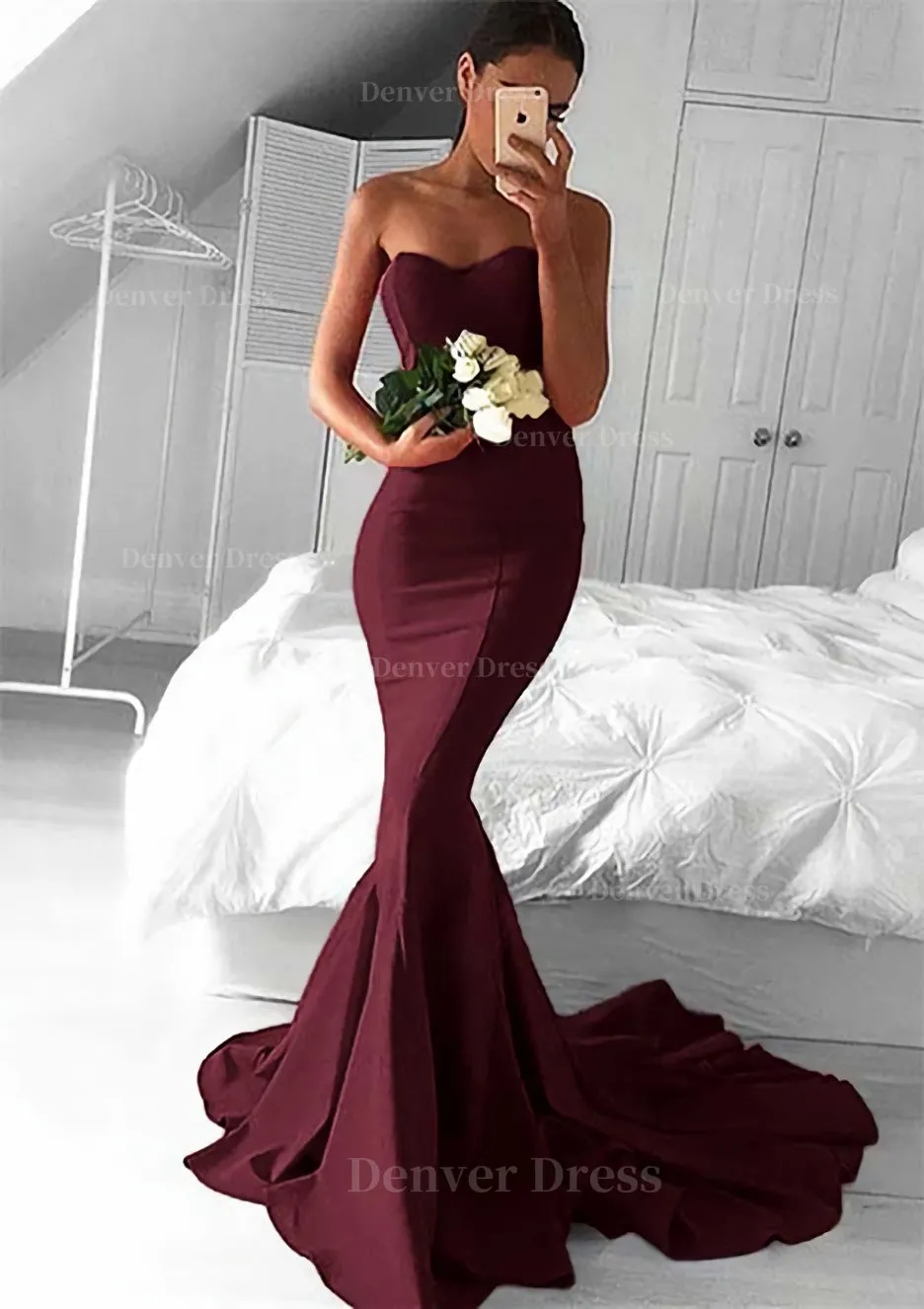 Elastic Satin Prom Dress Trumpet/Mermaid Sweetheart Court Train With Pleated