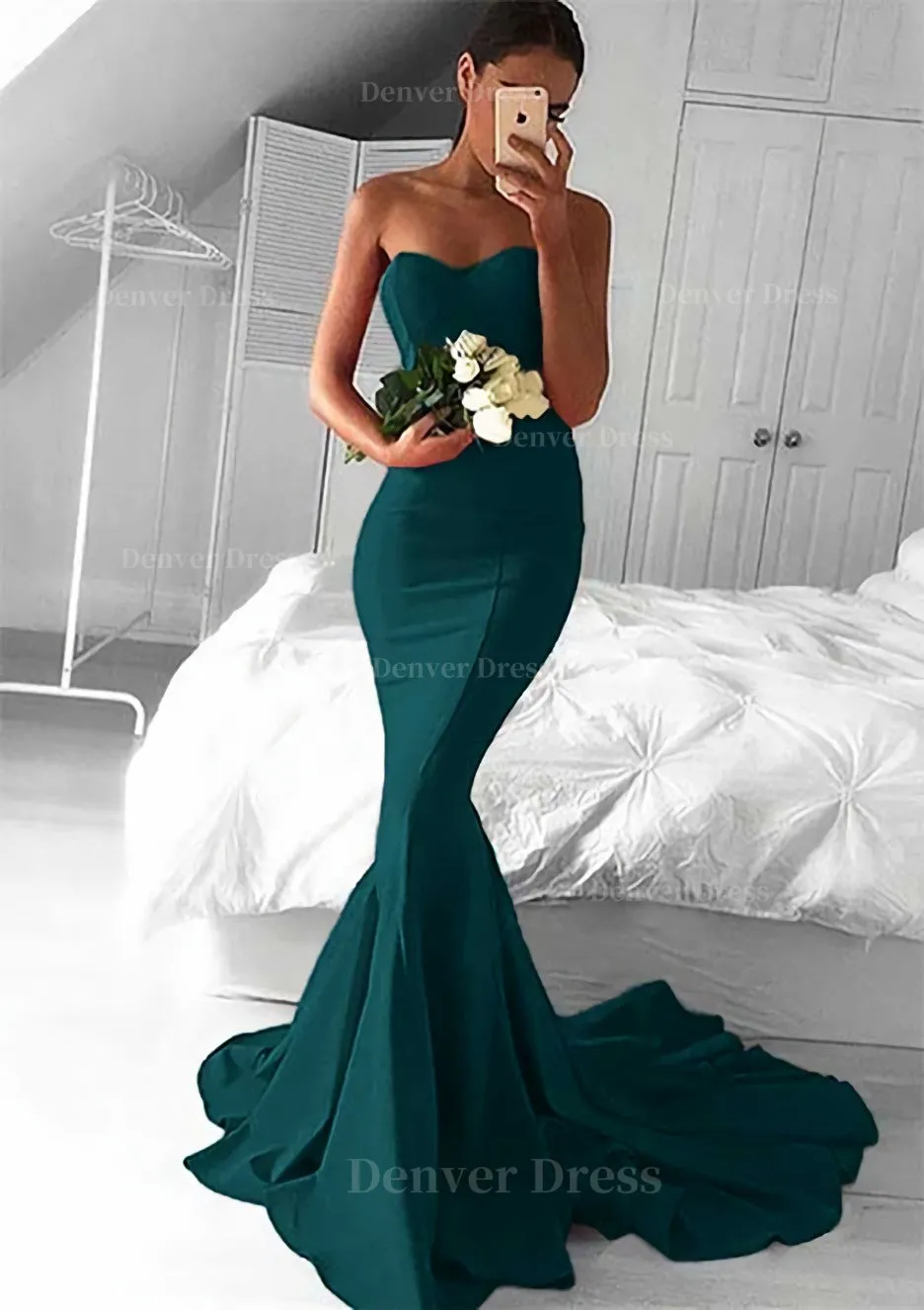 Elastic Satin Prom Dress Trumpet/Mermaid Sweetheart Court Train With Pleated