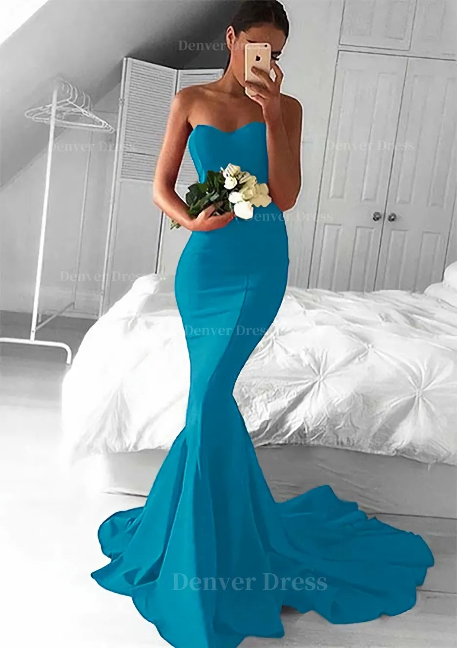 Elastic Satin Prom Dress Trumpet/Mermaid Sweetheart Court Train With Pleated
