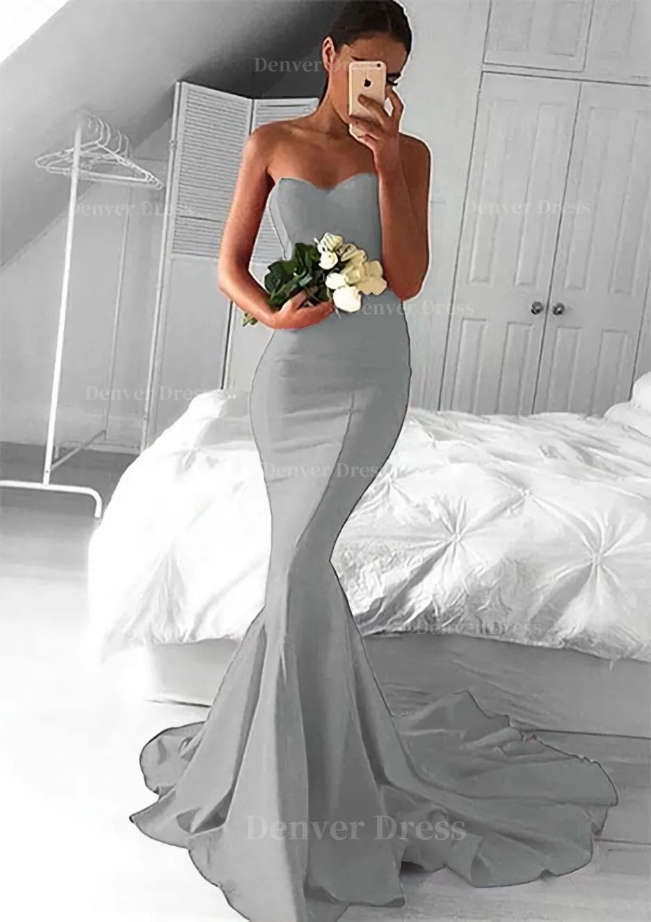 Elastic Satin Prom Dress Trumpet/Mermaid Sweetheart Court Train With Pleated