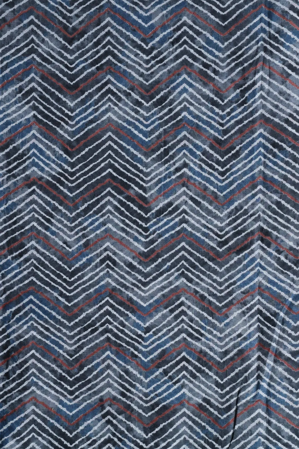 Grey And White Chevron Print On Pure Mul Cotton Fabric