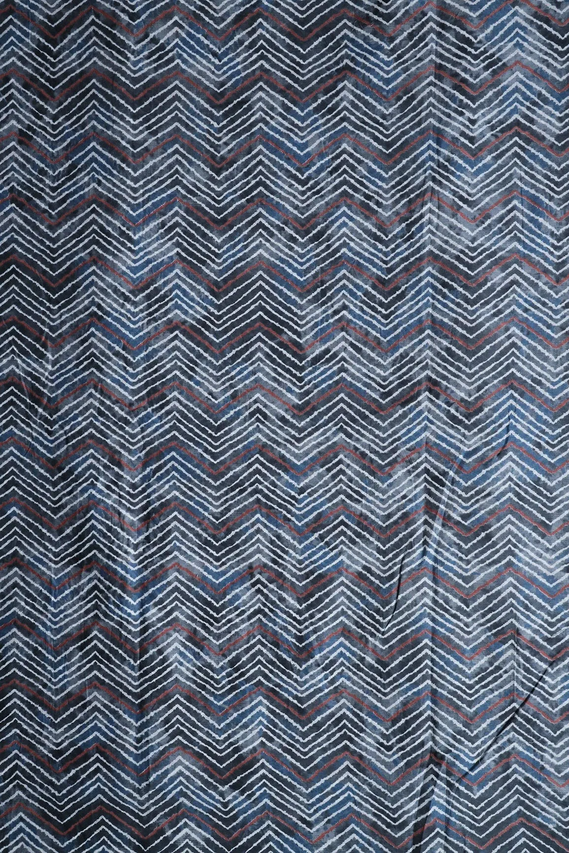 Grey And White Chevron Print On Pure Mul Cotton Fabric