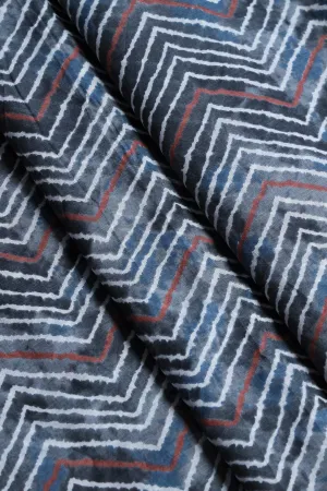 Grey And White Chevron Print On Pure Mul Cotton Fabric