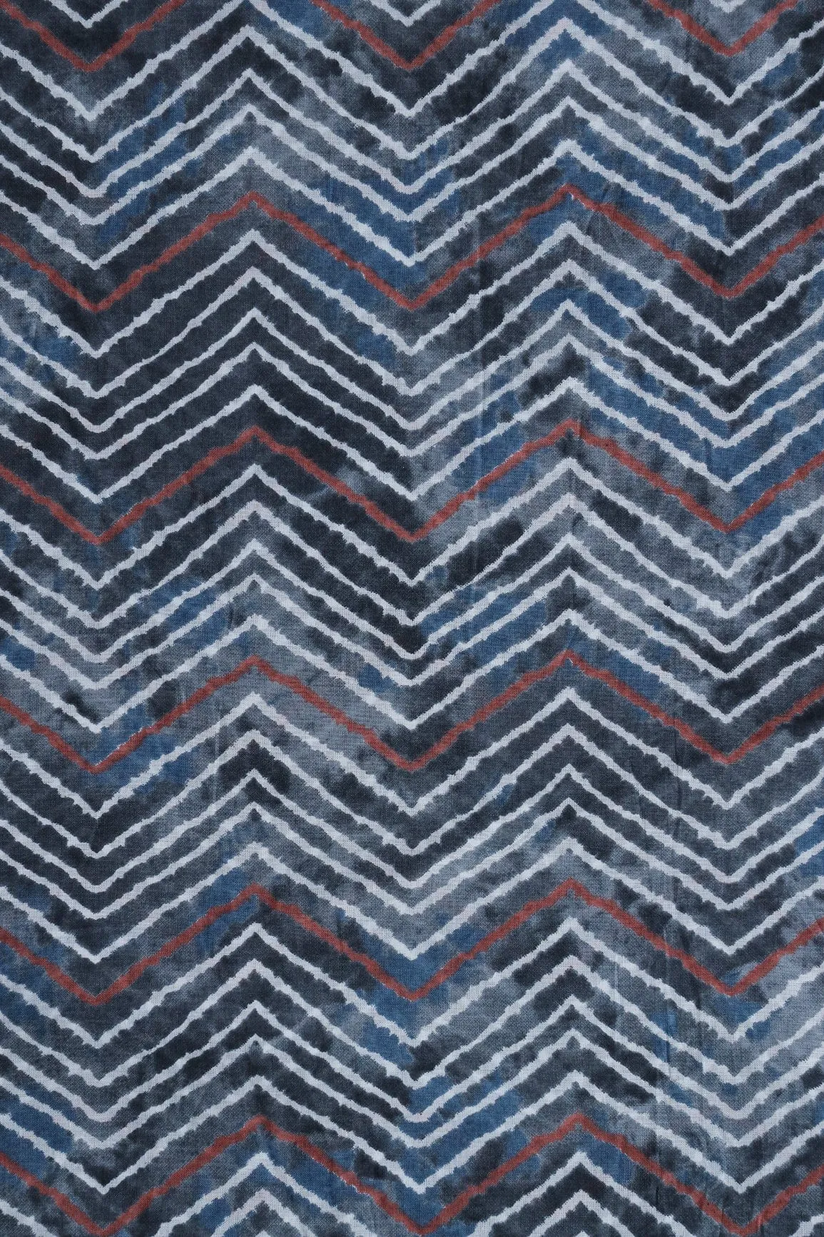 Grey And White Chevron Print On Pure Mul Cotton Fabric