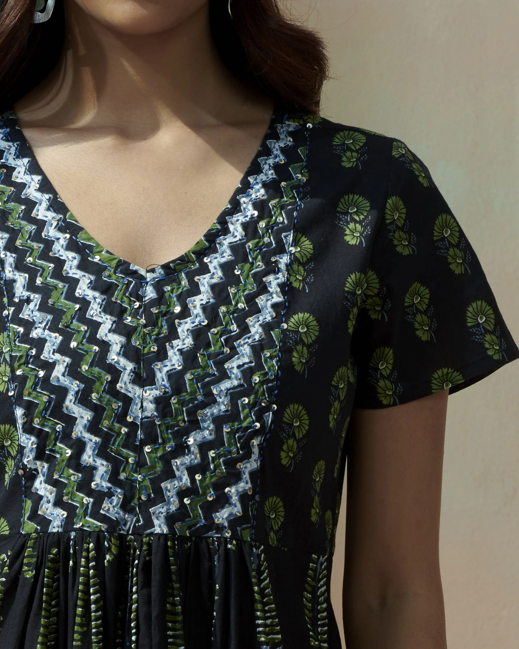 Hand Block Cotton Printed Tiered Dress