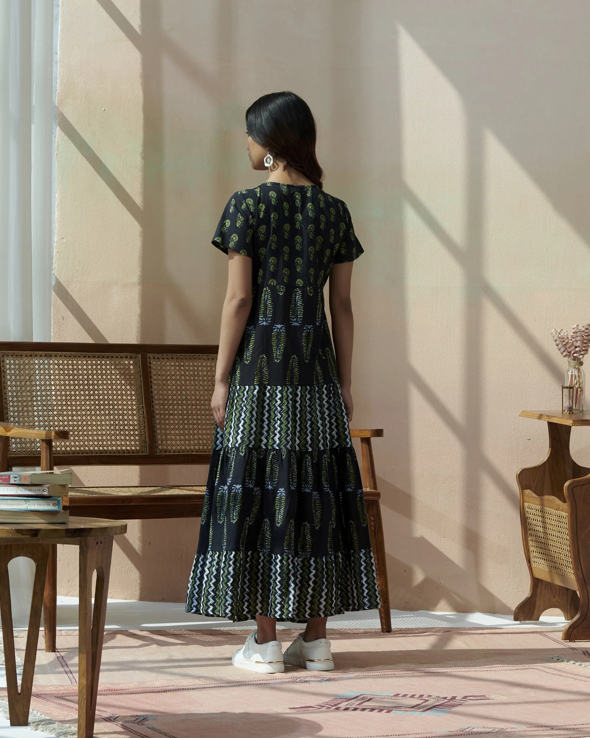 Hand Block Cotton Printed Tiered Dress