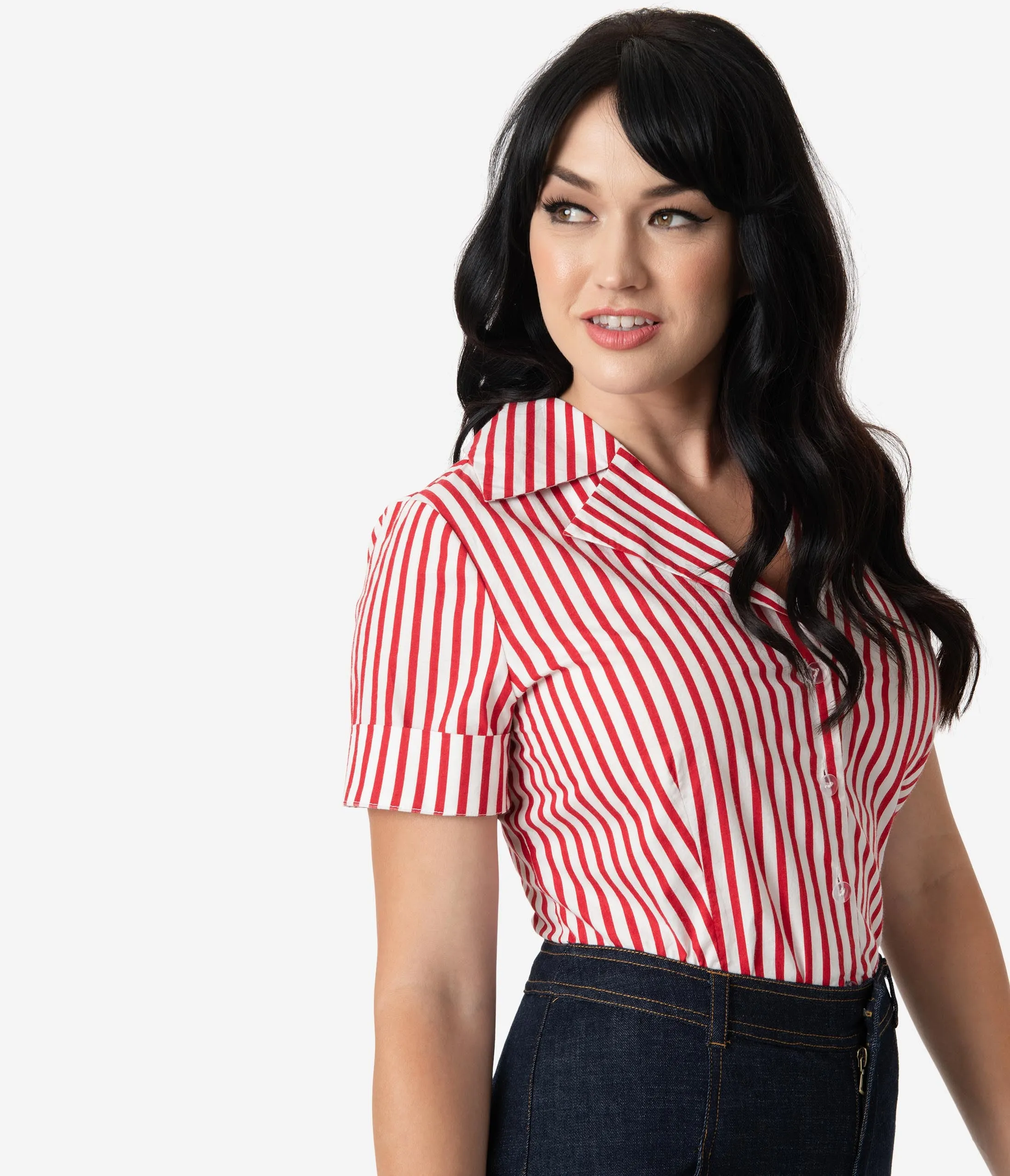 I Love Lucy x Unique Vintage White & Red Stripe Little Ricky Blouse