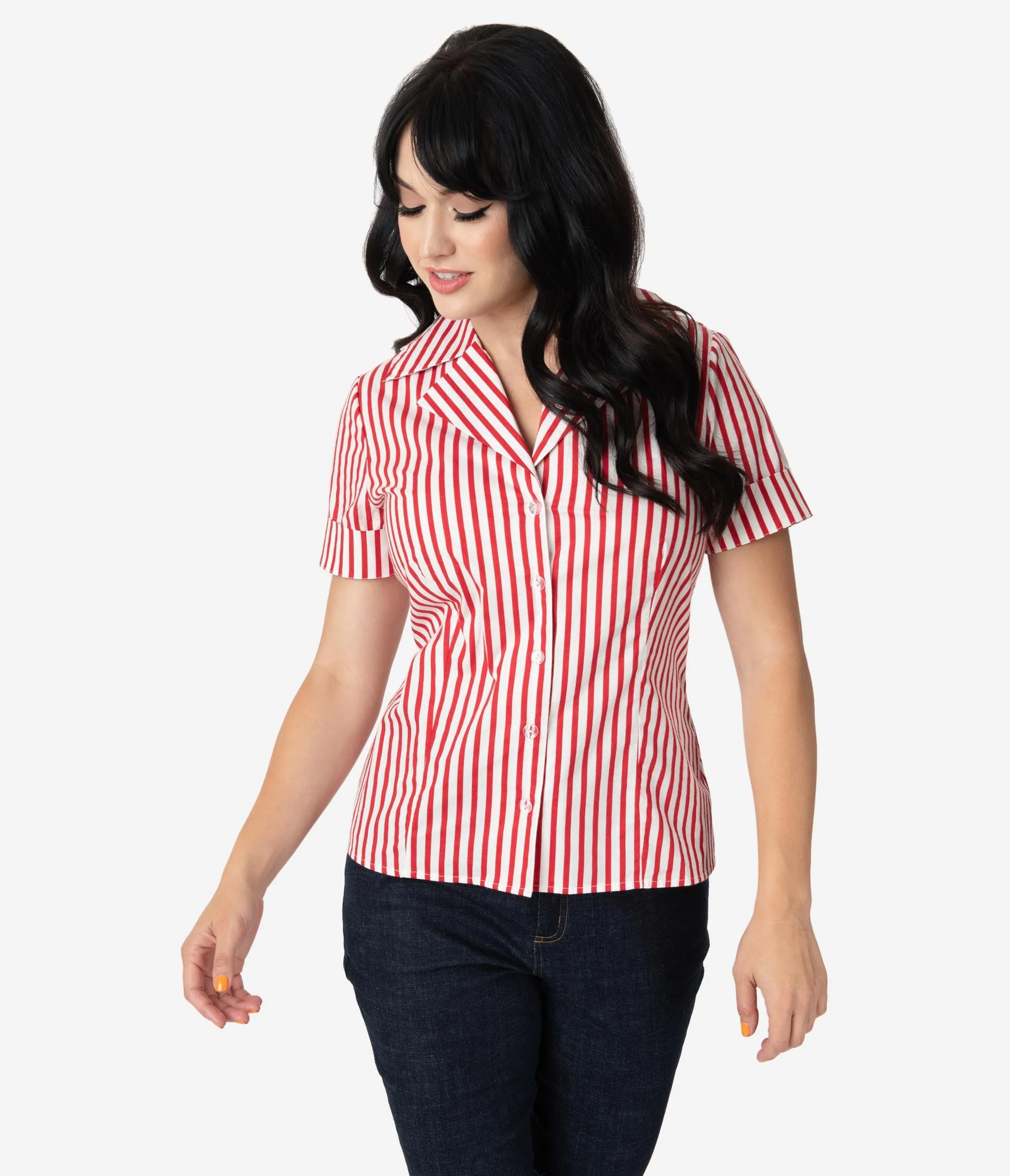 I Love Lucy x Unique Vintage White & Red Stripe Little Ricky Blouse