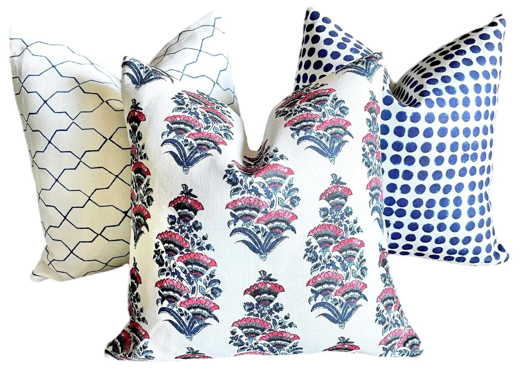 Indigo Block Printed Dots Pillow Cover: Available in 10 Sizes