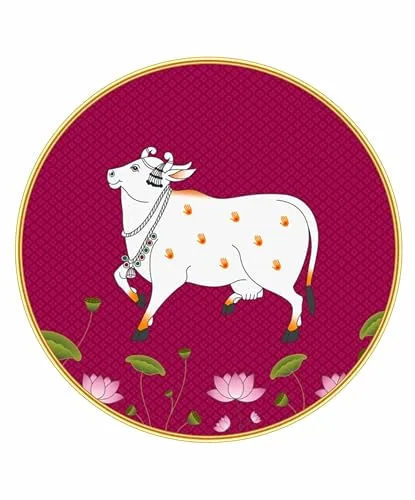 Livin'luxe paintings Beautiful Cow Pichwai Crystal Embedded High Gloss Mirror Finished Surface Golden Slim Frame 58 cm x 58 cm Large Size, For Home/Office/Hotel painting GR-01