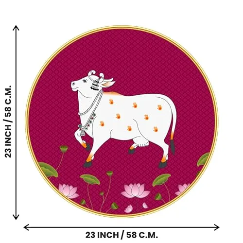 Livin'luxe paintings Beautiful Cow Pichwai Crystal Embedded High Gloss Mirror Finished Surface Golden Slim Frame 58 cm x 58 cm Large Size, For Home/Office/Hotel painting GR-01