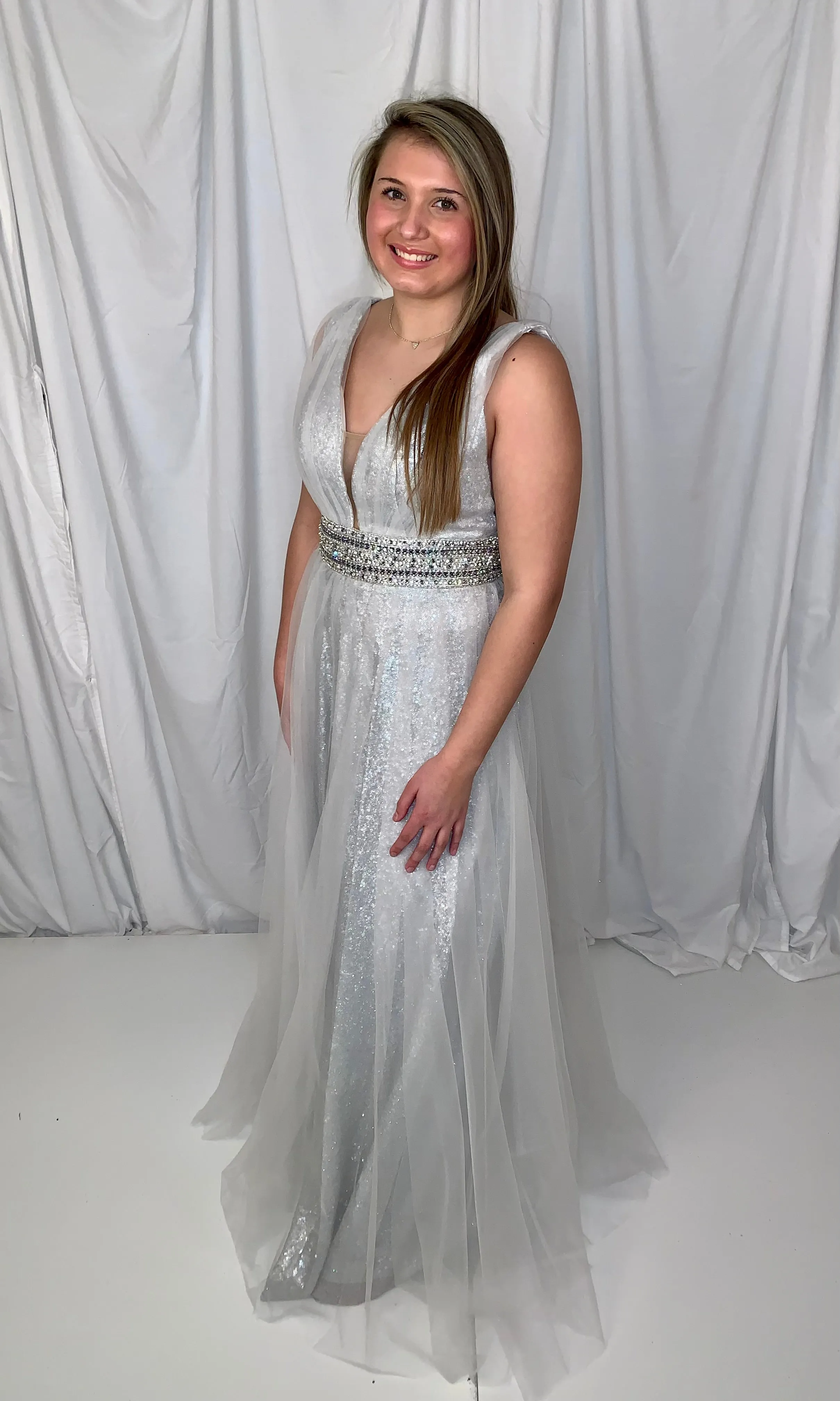 Lucci Lu 28018 Silver Sequin Tulle A-Line Dress - Size 10