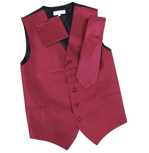 Men's Burgundy Striped Vest and Tie