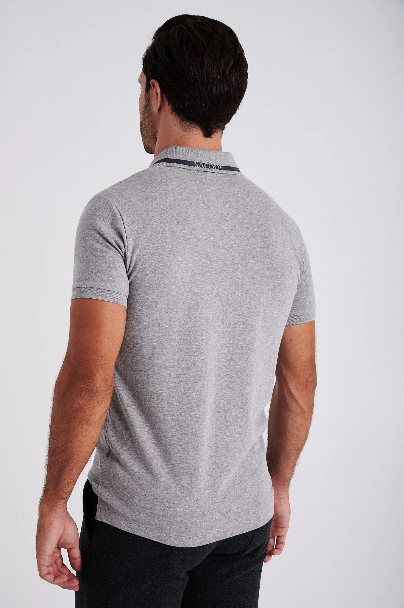 Men's cotton piquet polo with adhesive tape on chest pocket