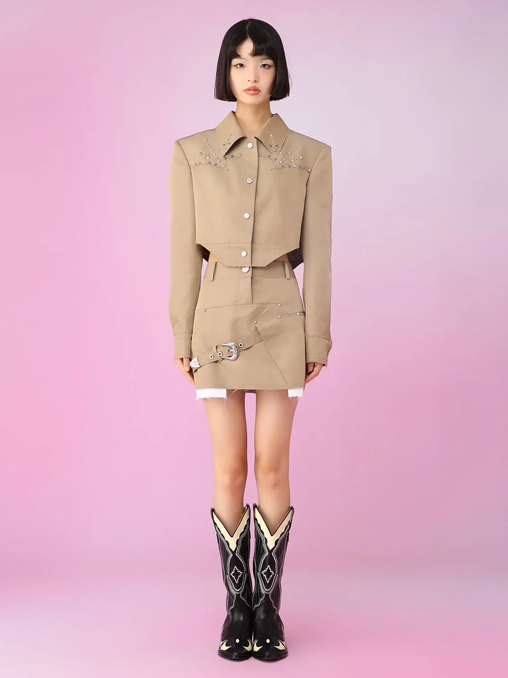 MUKZIN Double Waistline Khaki All-match Plain Simple Skirts
