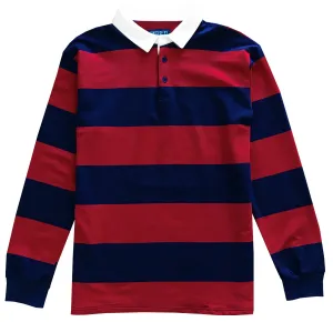 Navy Blue and Red Comfortable Stretch Striped Mens Rugby Shirt