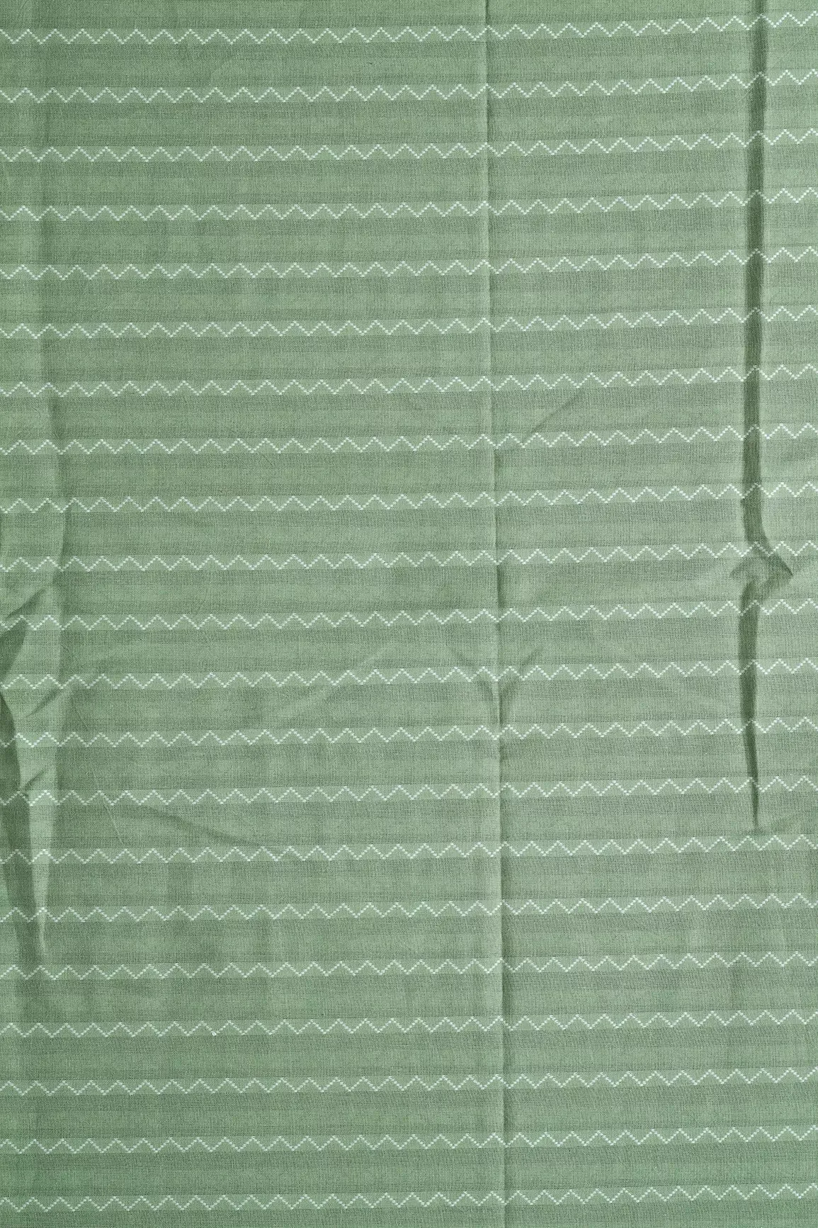 Olive And White Chevron Pattern On Handwoven Organic Cotton Fabric