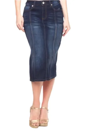 Panel Denim Pencil Skirt Style 77105 Dark Indigo