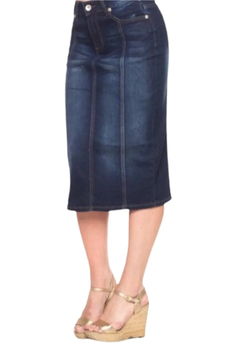Panel Denim Pencil Skirt Style 77105 Dark Indigo