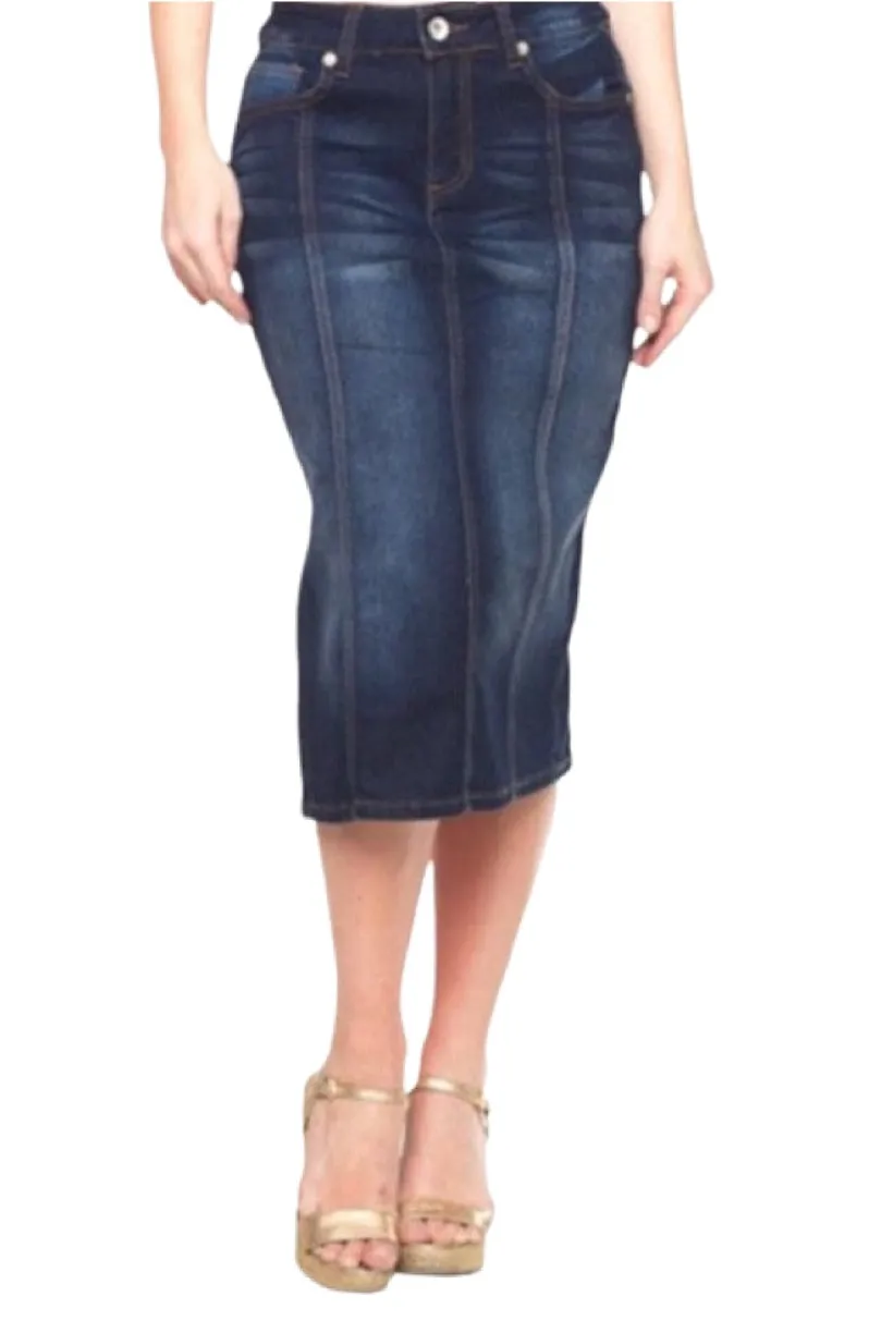 Panel Denim Pencil Skirt Style 77105 Dark Indigo