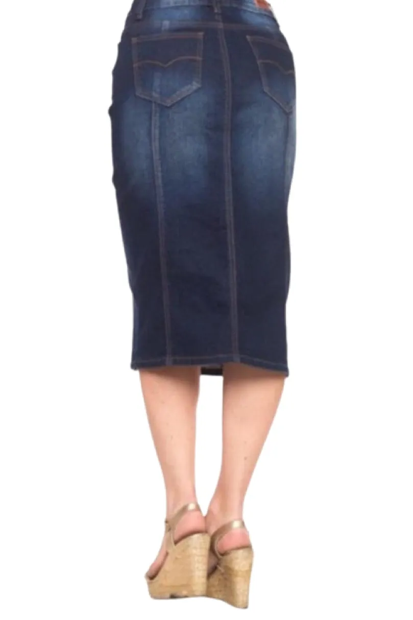 Panel Denim Pencil Skirt Style 77105 Dark Indigo