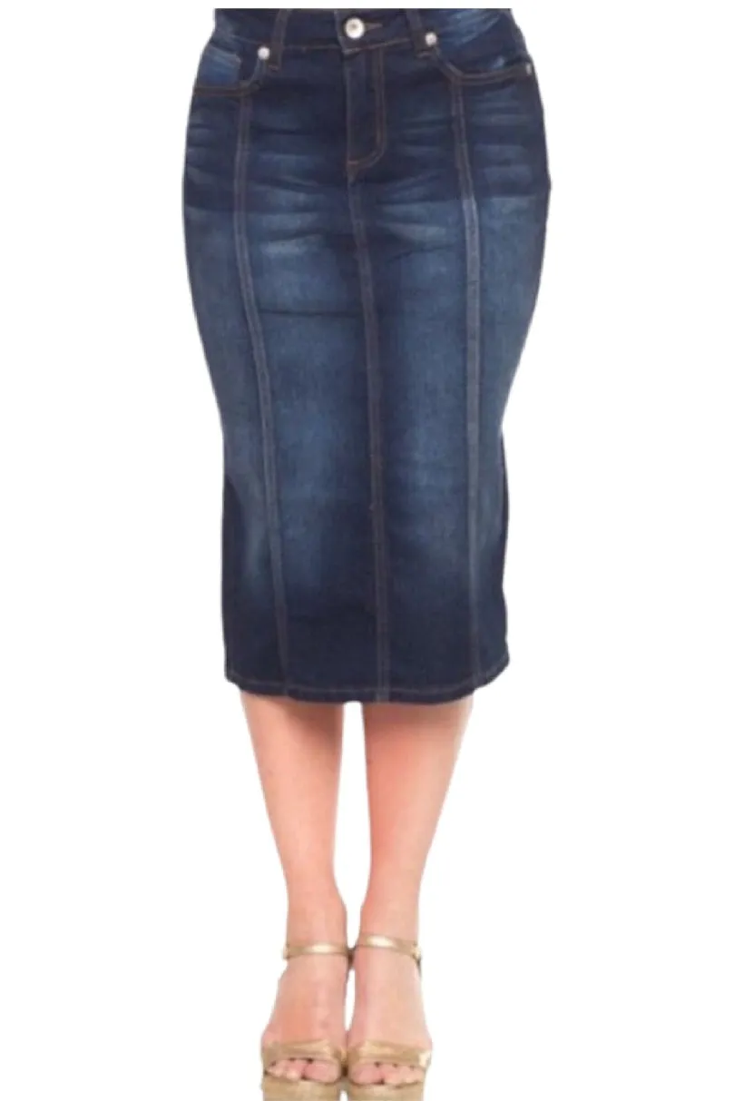 Panel Denim Pencil Skirt Style 77105 Dark Indigo