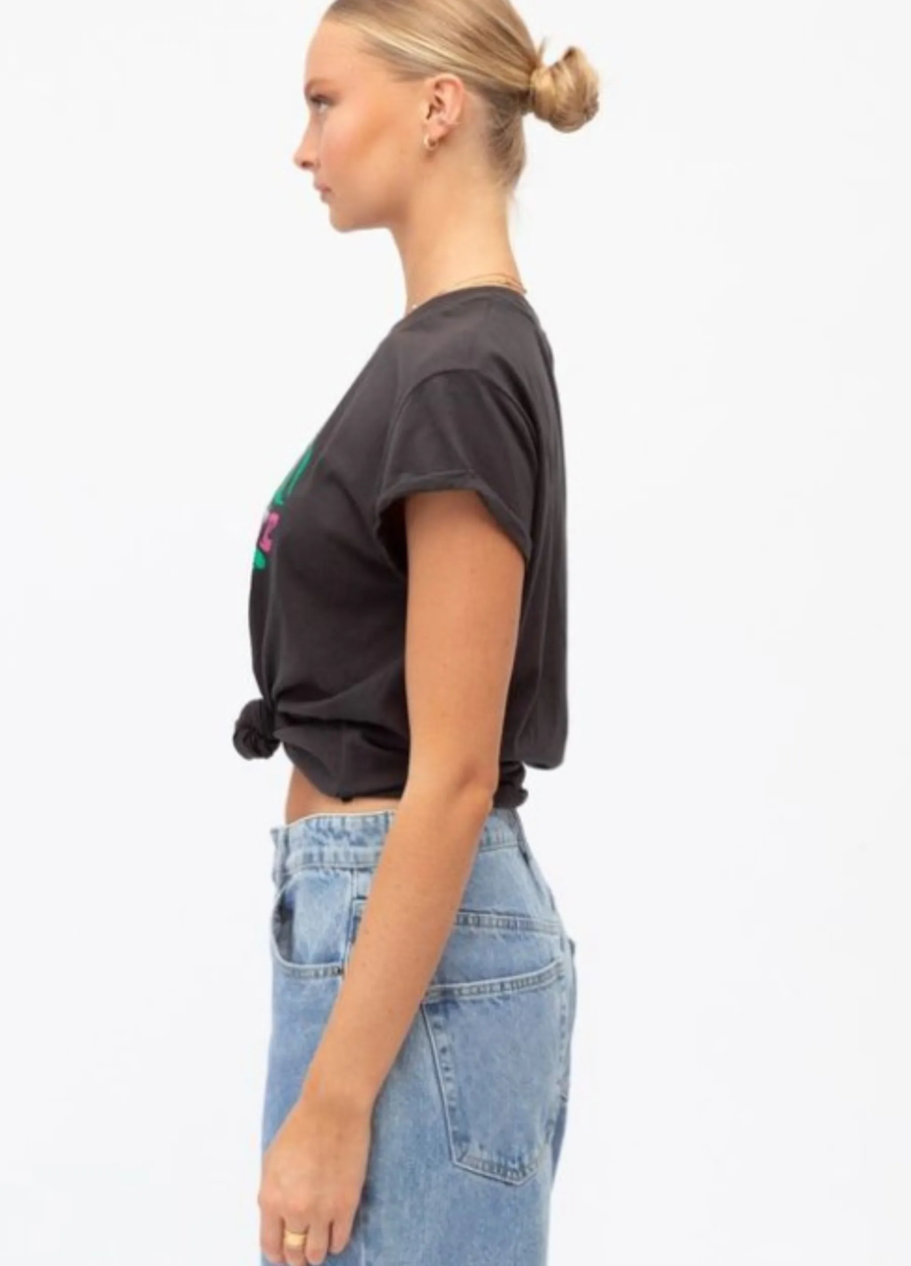 Paper Heart - Cap Sleeve Good Vibes Tee - Washed Black