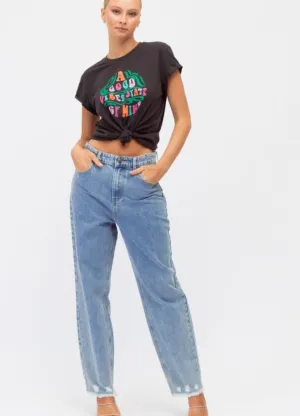 Paper Heart - Cap Sleeve Good Vibes Tee - Washed Black